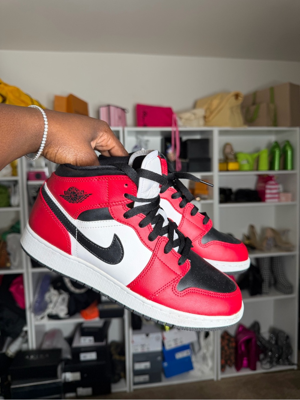 Nike Kids Red, Black & White Mid-Top Sneakers